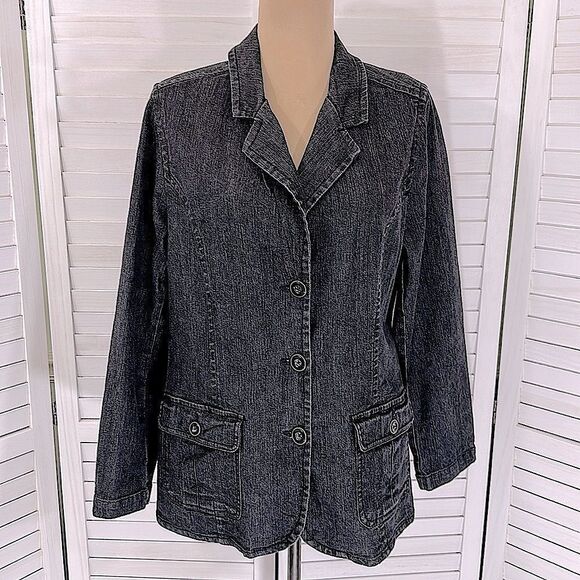 Denim & Co Denim Blazer Medium NWOT Black Wash - Picture 2 of 12
